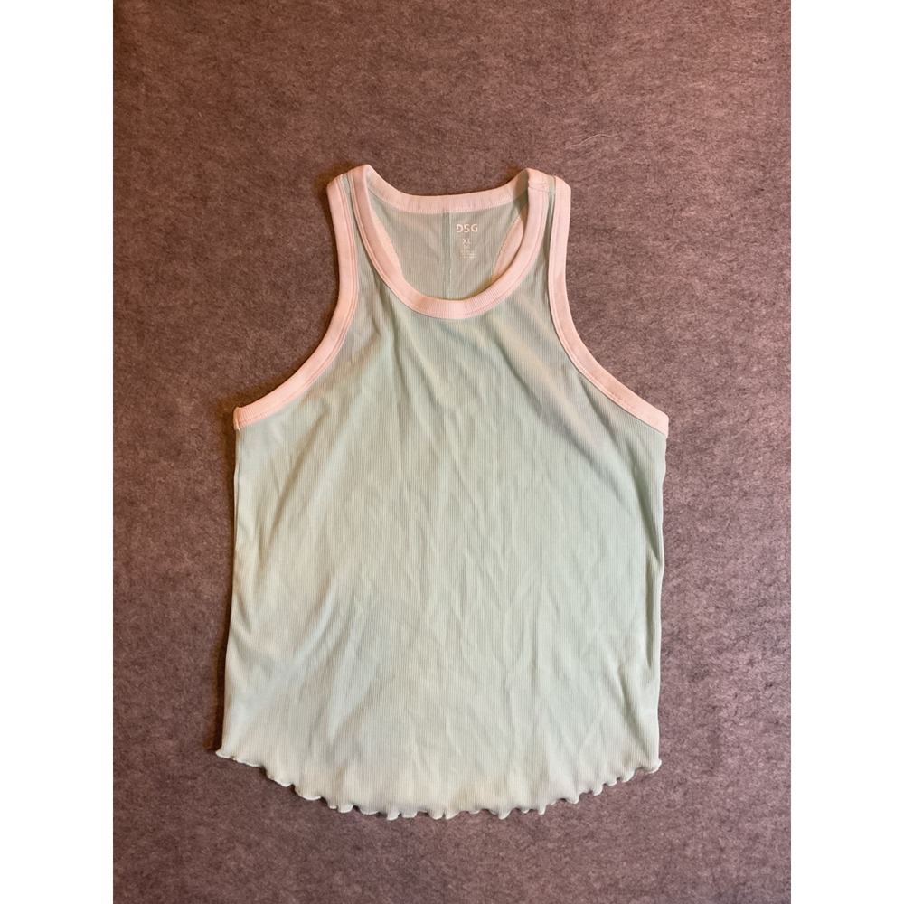 DSG Girls XL 16 Light Green Ribbed Racerback Tank Top Lettuce Hem DSG-B80F83DW
